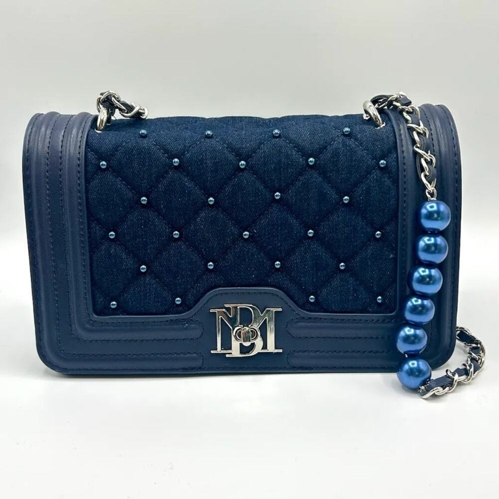 Navy Blue Denim Quilted Chain Bag NIP